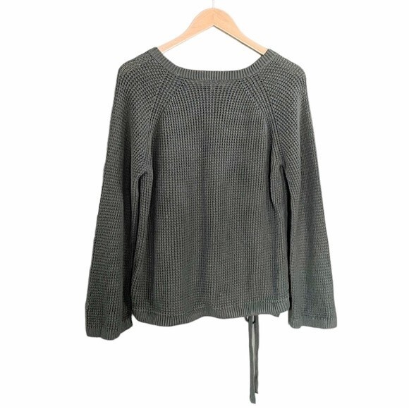 Madewell Wafflestitch Sweater Pine Green Cinched Tie Hem Top Women’s Size Small - Picture 3 of 8